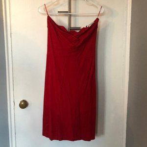 Red Strapless Midi Dress